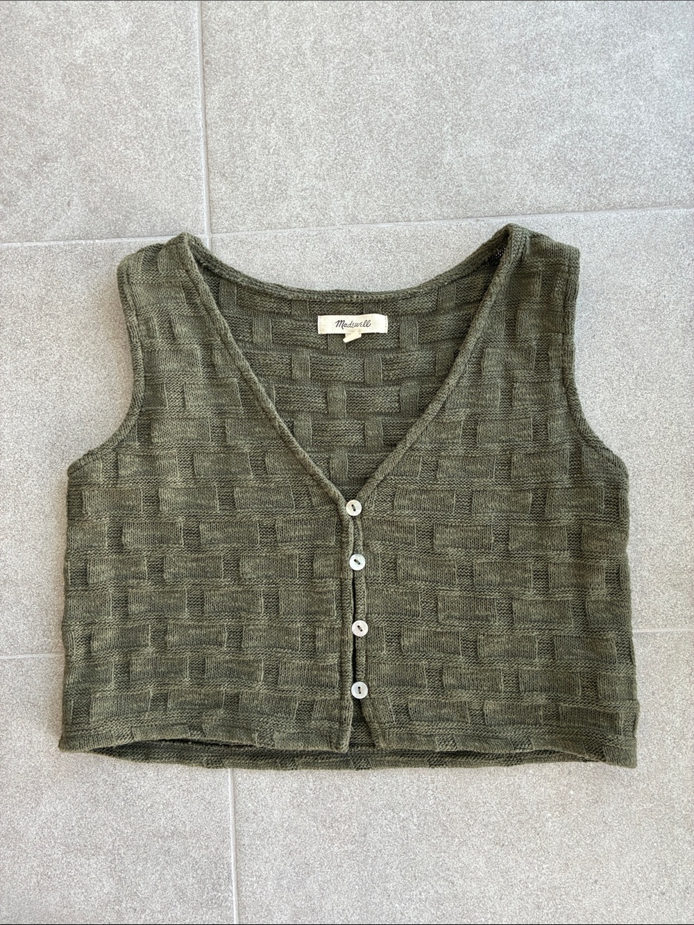 Madewell Olive Green Knit Button-Front Crop Tank